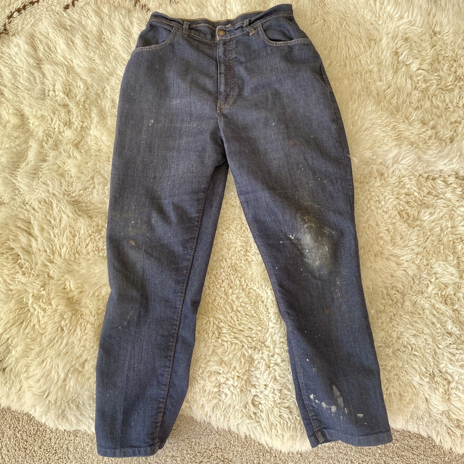 VINTAGE 60’s BIG E LEVI’S BLACK + Gold TAB Distressed Painters JEANS 26″ Stretch