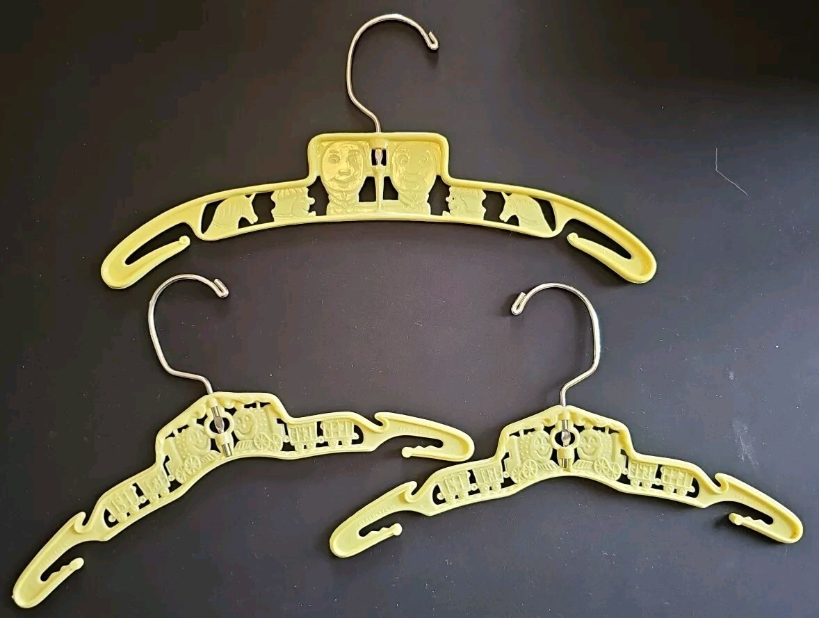 Clarolyte Co Swivel Plastic Baby Clothes Hangers Humpty Dumpty Trains Lot of 3