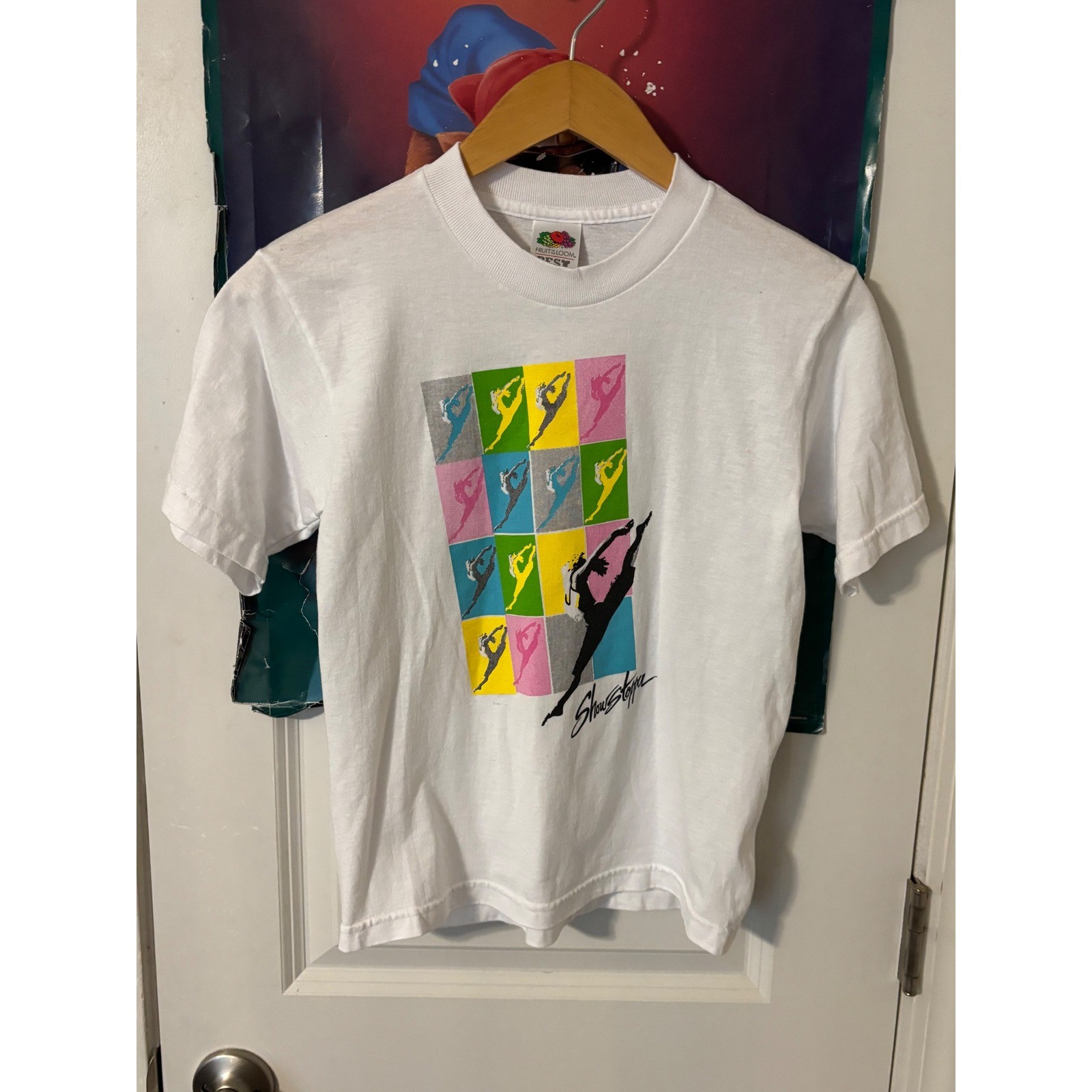 Vintage Fruit of the Loom Best Showstopper Dance Pop Art Graphic T-Shirt White L