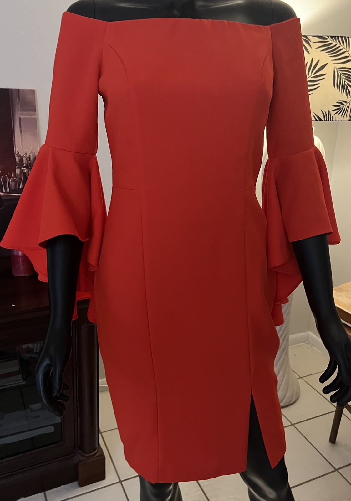 1970s Vintage Orange Fitted Dress With Large Bell Sleeves By Venus So Sexy !!!