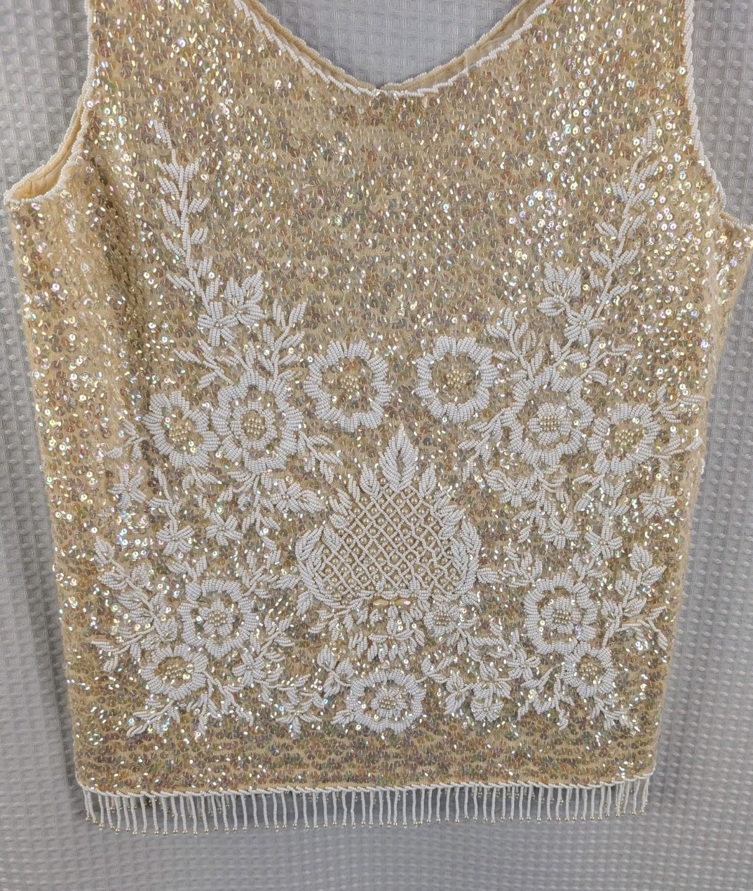 Vintage Regalia Imports Sequin Beaded Sleeveless Top OWL Size Medium Excellent