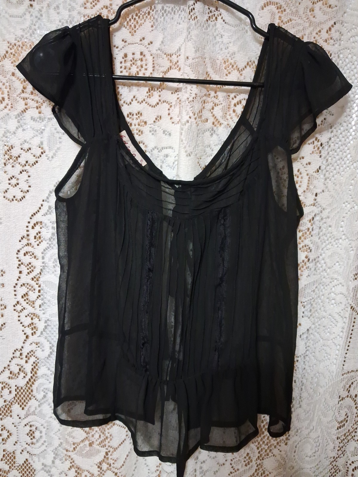 Vintage 80s Fashion Spy Sheer Open Back Top Size L