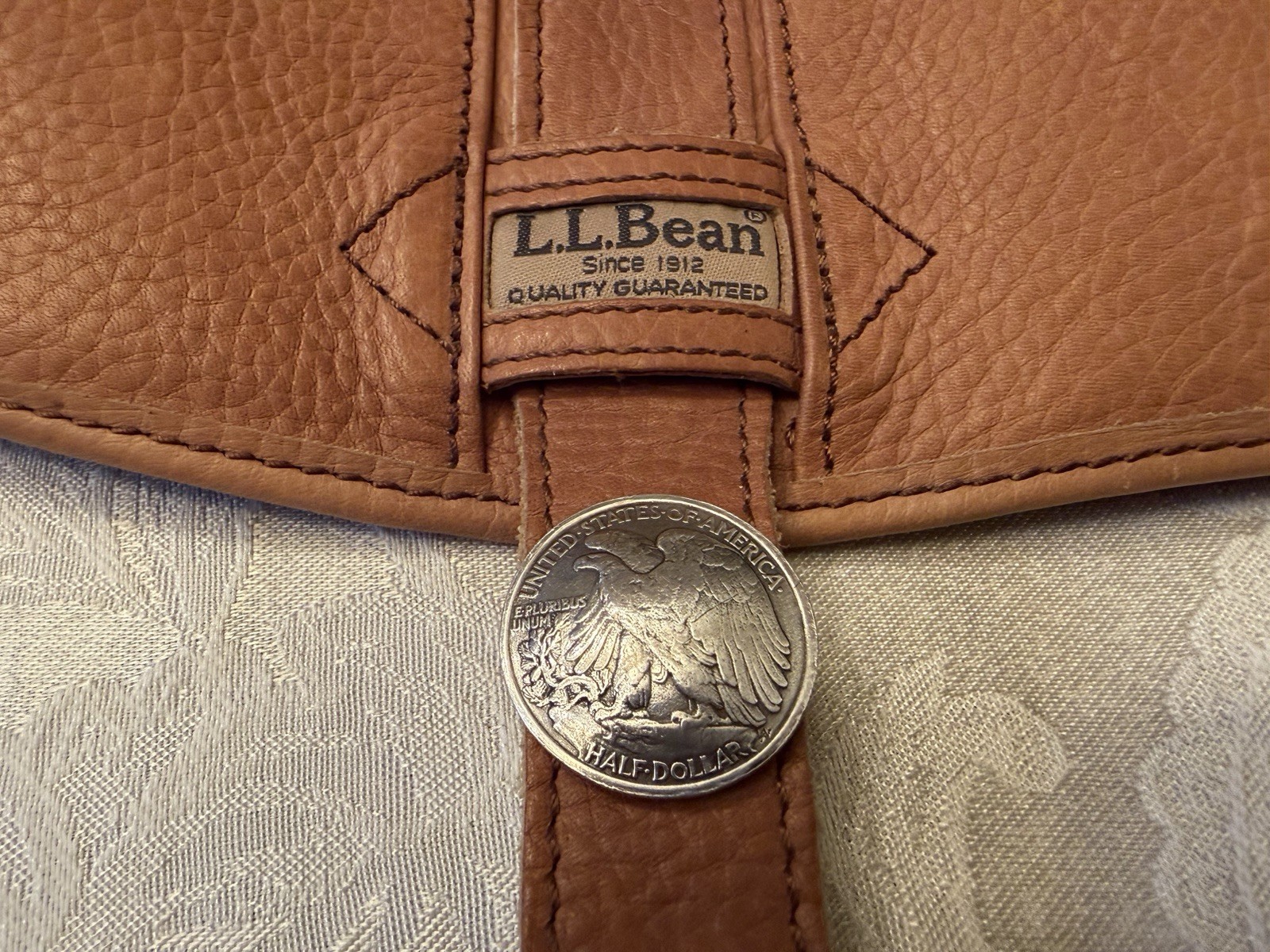 L.L Bean Large 17” Tan Pebbled Leather Rucksack Backpack Southwest Style Beads