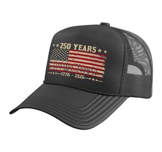 250 Years Hat American 1776 2026 250th USA Birthday 4th July One Size Black