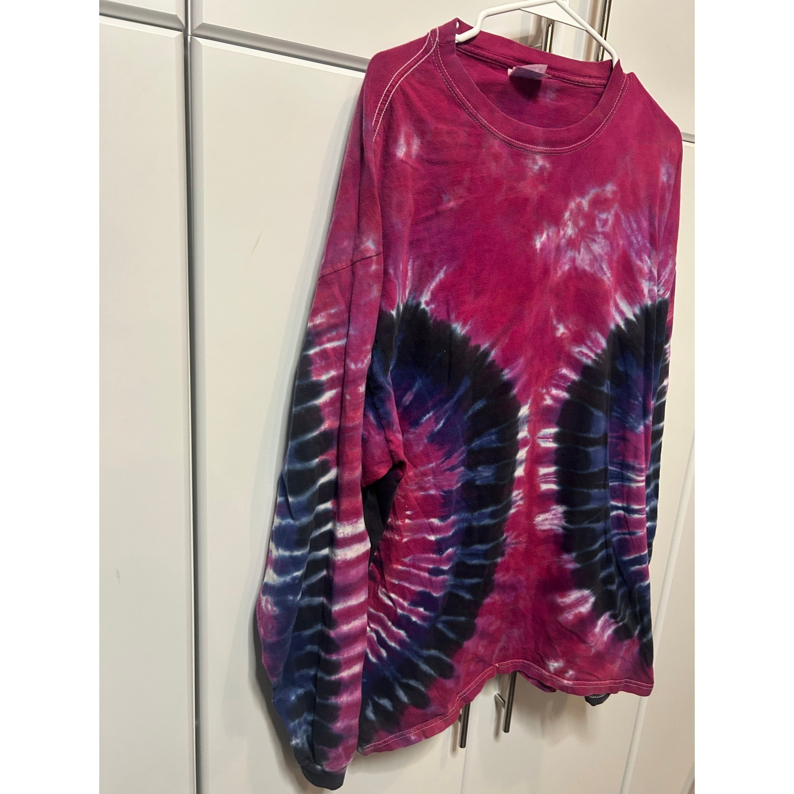 Vintage Hanes Beefy-T Tie Dye Long Sleeve Shirt Mens XXL Magenta Purple 90s Tee