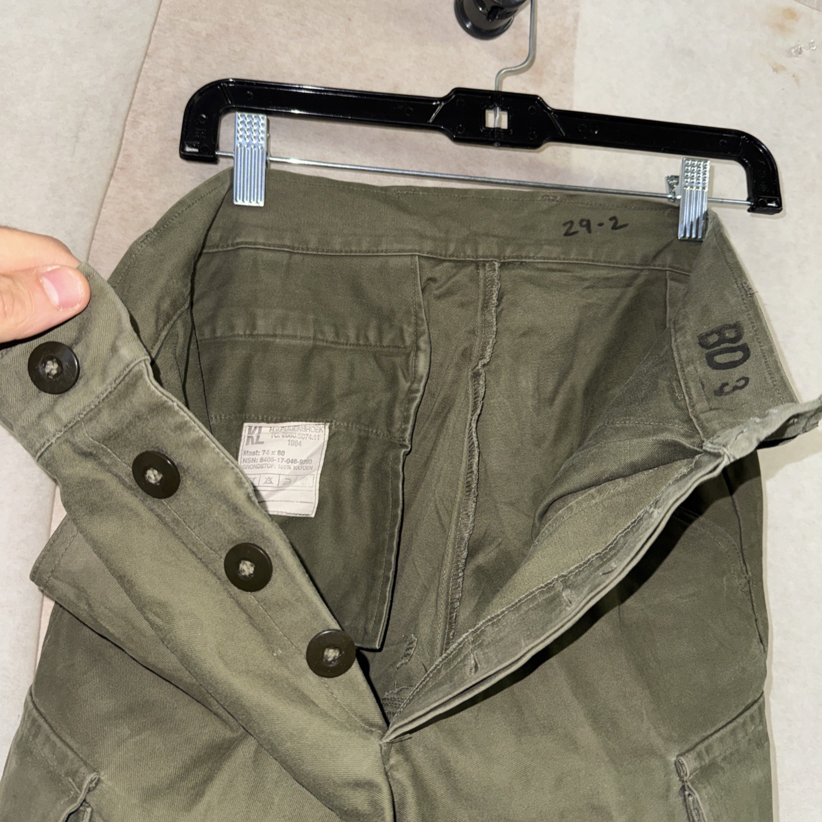 Dutch Military Field Pants Cargo Trousers Olive Green 29×32 Surplus 1984