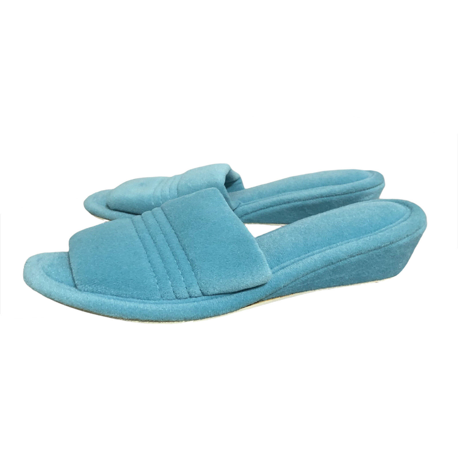 Vintage Vanity Fair Blue Velour Wedge Slide Slippers Medium (6.5-7.5)