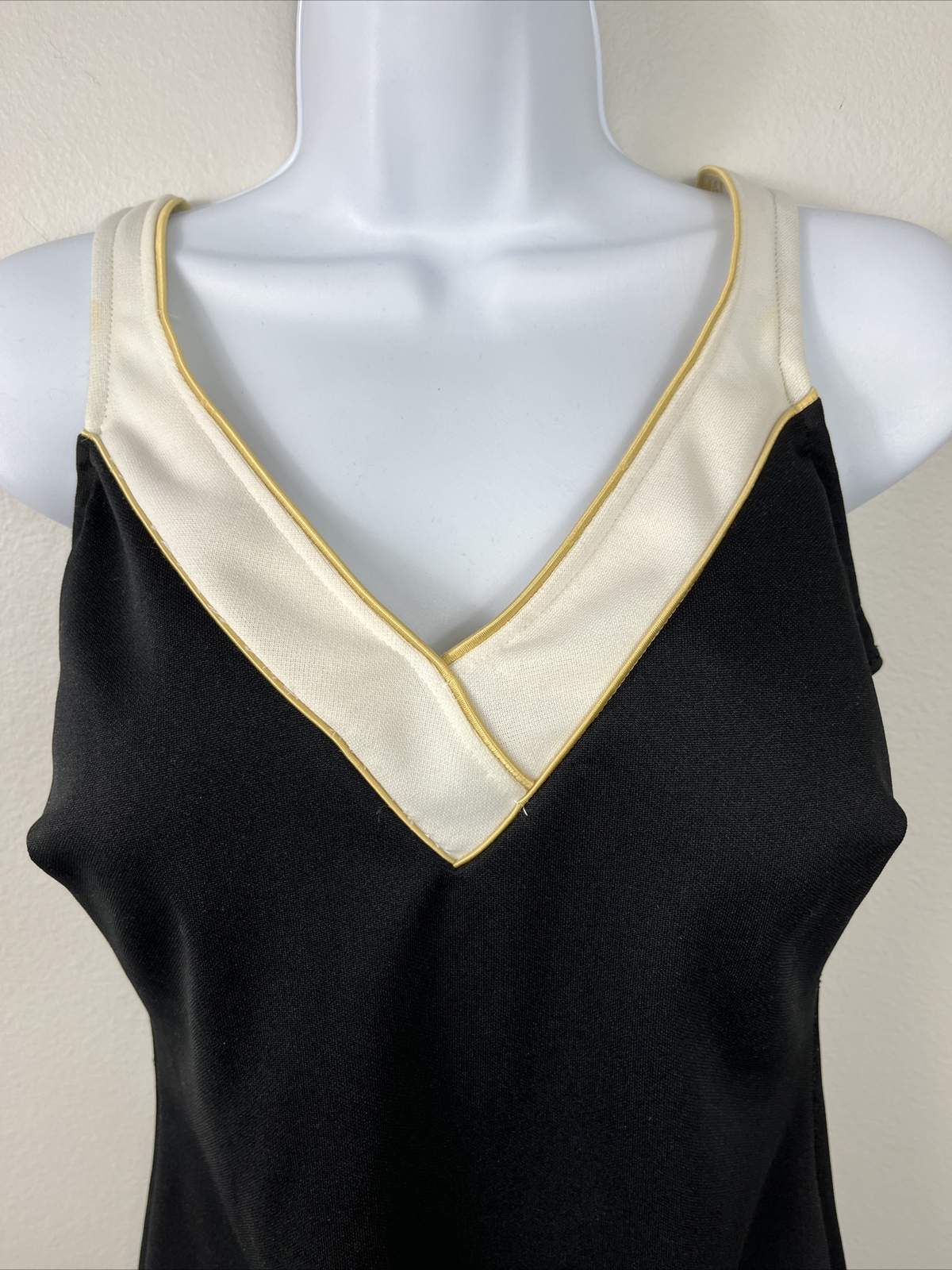 Vintage Swimsuit 60s Black with White Stripe Pinup Swimsuit Size 12 Made in USA