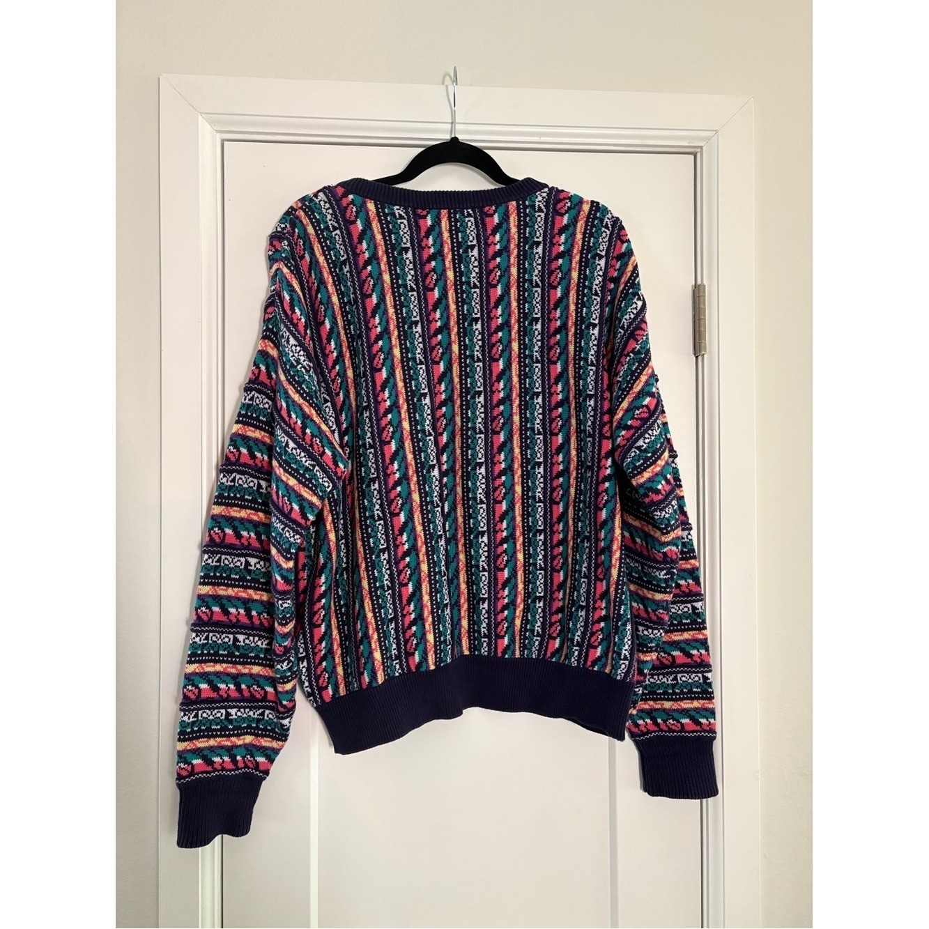 Vintage 90s Lord Jeff Multicolor Striped 3D Knit Sweater 100% Cotton Made in USA