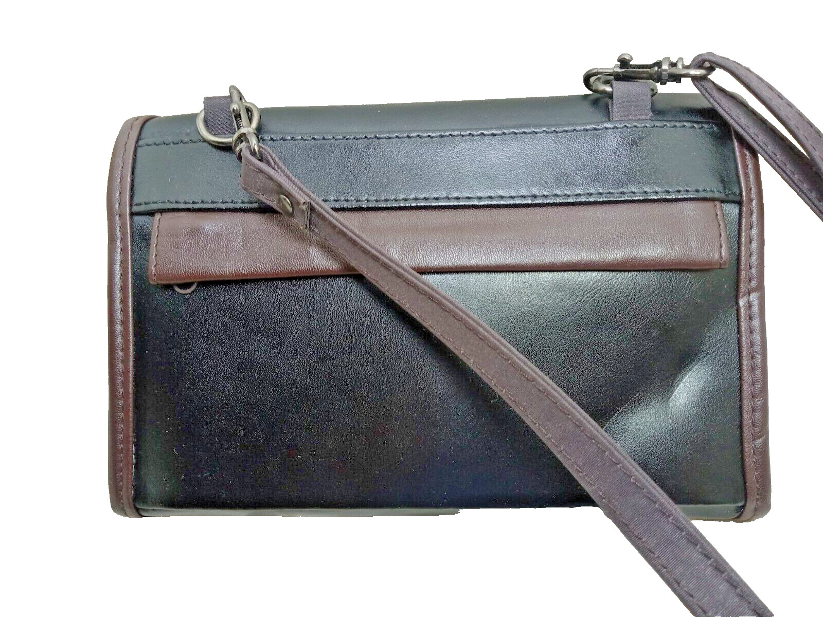 BAG WRISTLET CROSSBODY VINTAGE Small Black w/ Brown Leather Strap ~Messanger