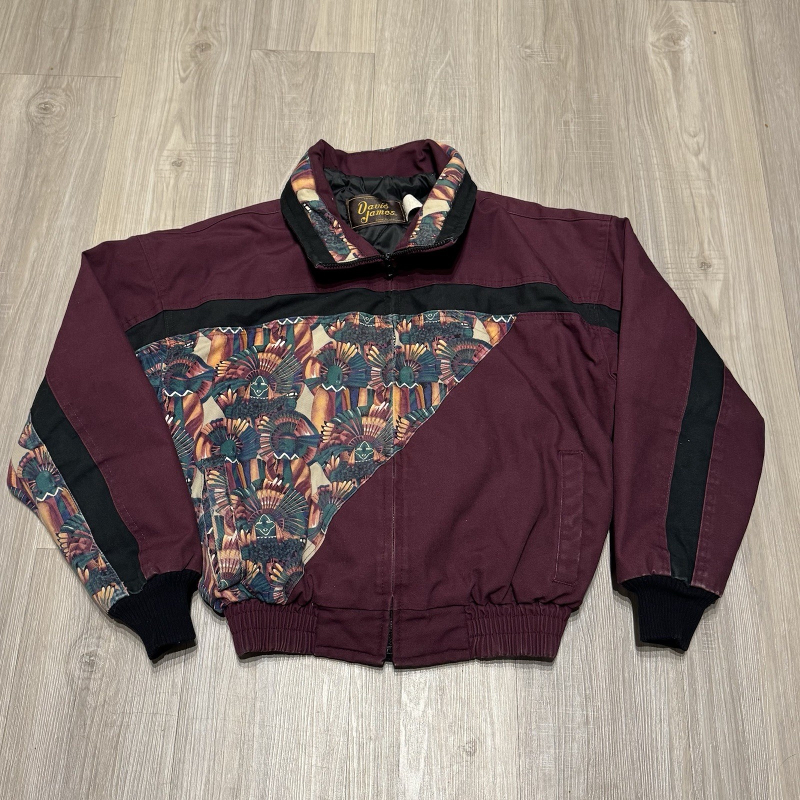 Vintage David James Southwestern Aztec Santa Fe Workwear Bomber Jacket Size S
