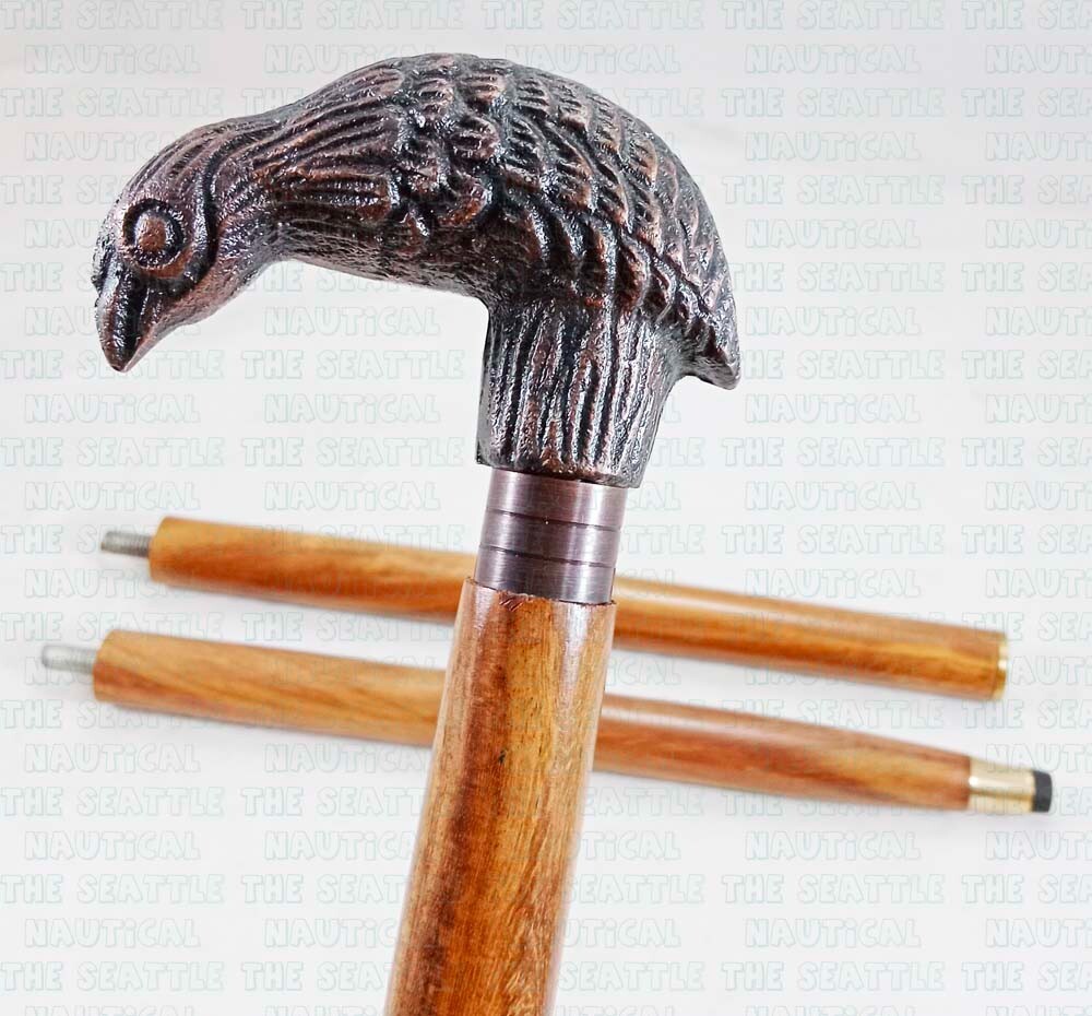Handmade Bird Handle Brown 3 fold Wooden Walking Stick Cane Thanksgiving gift