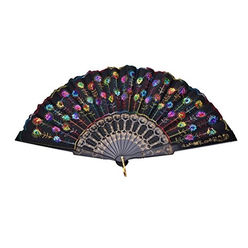 10 PCS Peacock Hand Fans, Spanish Folding Hand Fan, Embroidered Peacock -10 Pcs