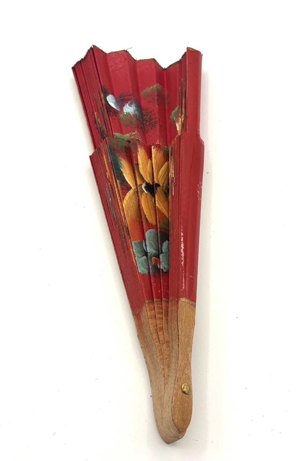 Vintage Hand Painted Spanish Fan with Lacquered Wood Frame
