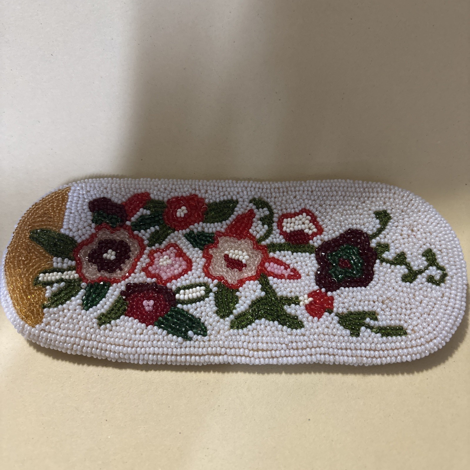 RARE Rosenfeld Hand Beaded Designer Eye Glass Case MCM Blooming Florals VTG