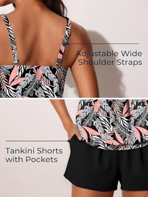 Blouson Womens Tankini Swimsuits 2026 Modest Tummy Control 16 Jungle Leaf