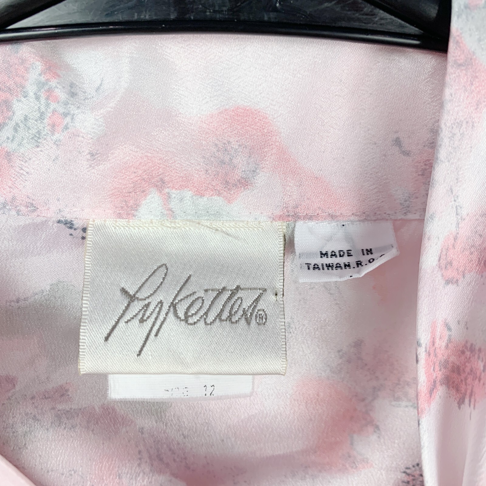 Vintage Pykettes Abstract Floral Slick Lightweight Button Up Tie Neck Shirt 12