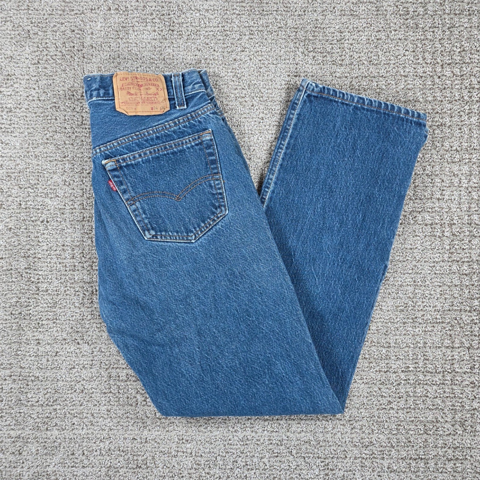 Vintage 90s Levis 501 Mens Blue Denim Straight Button Fly Jeans USA Made 32×32