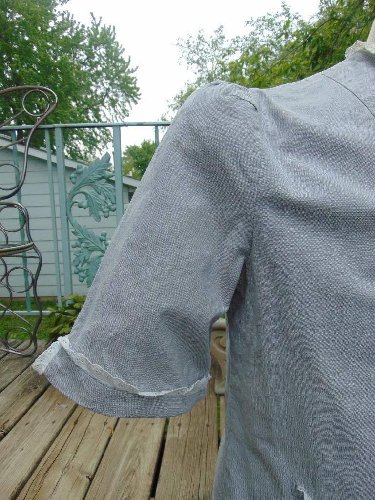 VTG 1940s Home Made Gray Cotton Puff Sleeve Skirt & Top Set 40 & 44W