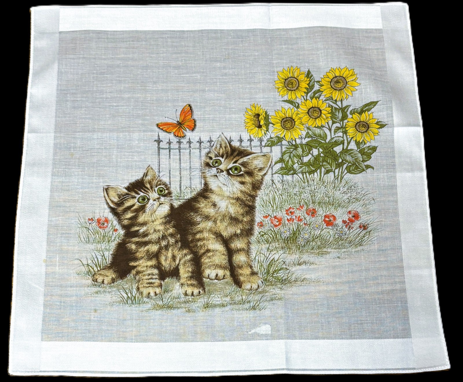 Vintage NOS Printed Tabby Kitty Cats Swiss Handkerchief**#118