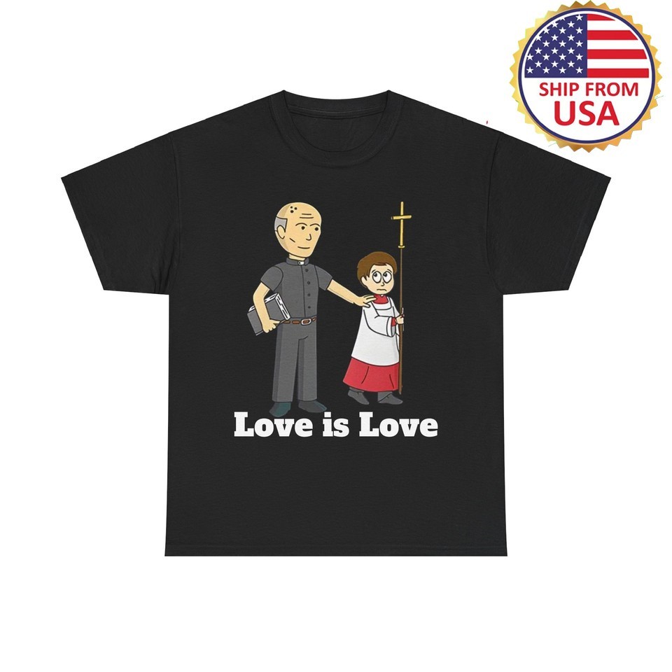 Funny Priest and Boy Shirt | Love Is Love Tee | Christian Meme T-Shirt