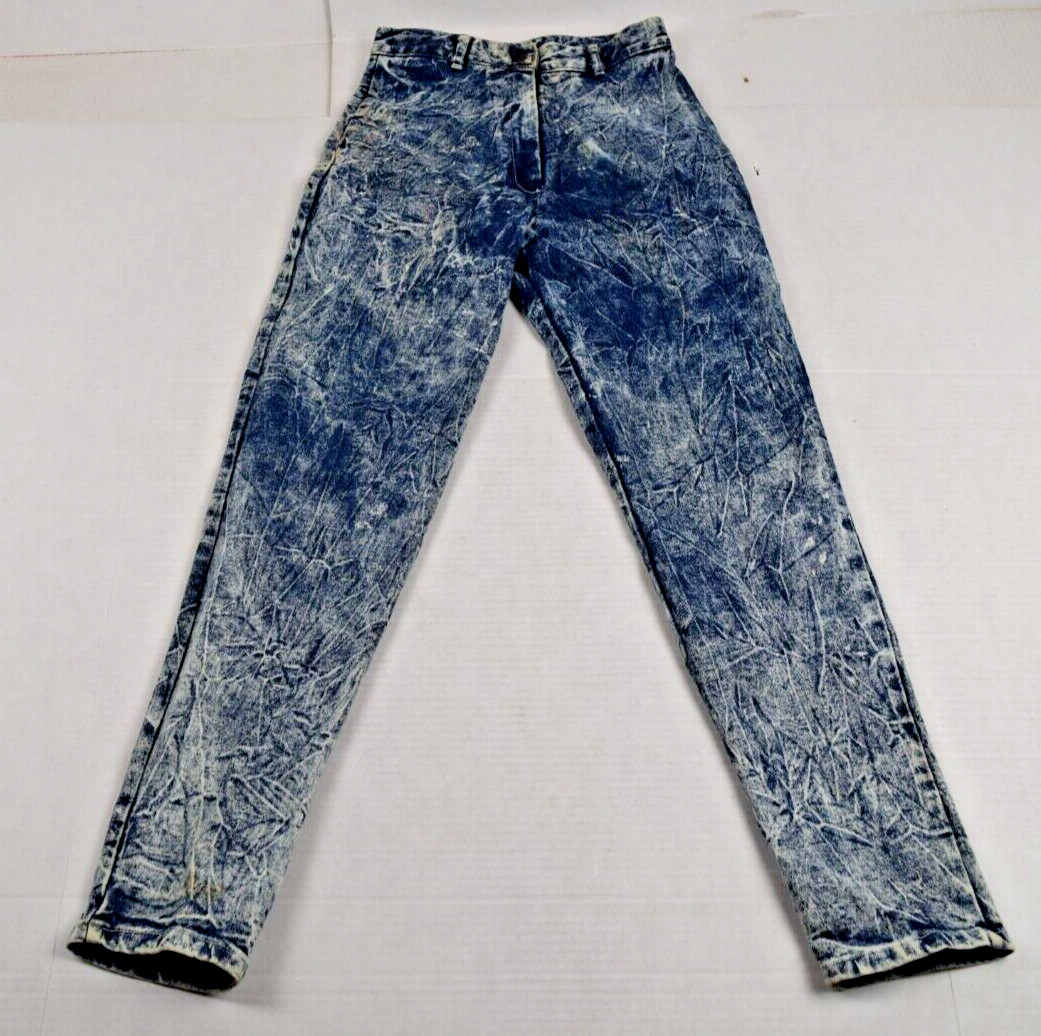 Vintage Jeans FAX Size 24 x 28 80s Blue Acid Wash Taper Stretch Made USA