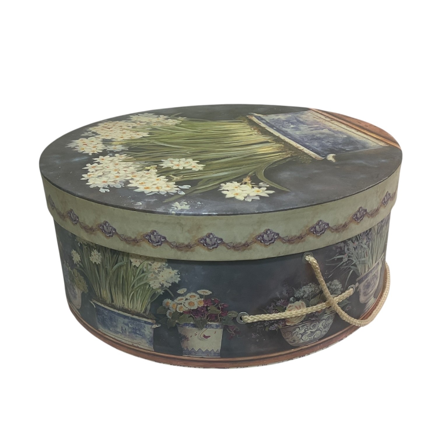 Kathryn White Art In Motion Round Hat Box Tricoastal Designs Floral Storage Bo