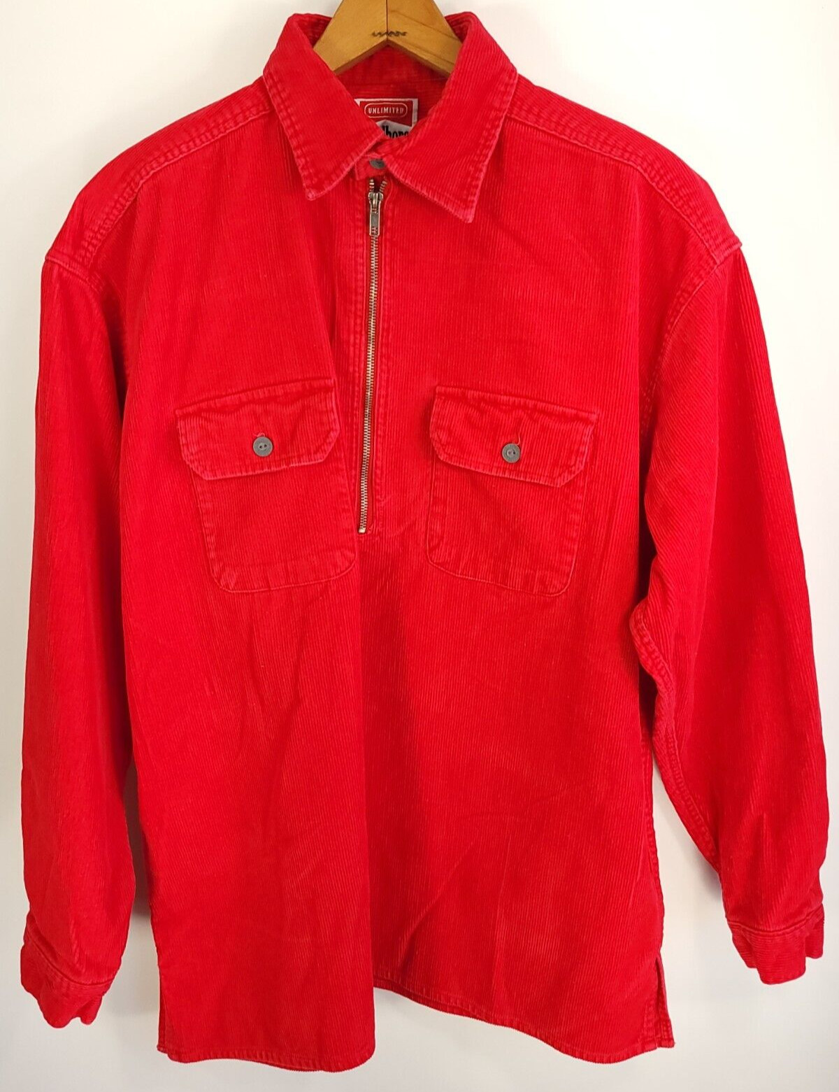 Vtg Marlboro Unlimited 1/2 Zip Pullover Shirt Jacket Adult’s Med Red Corduroy