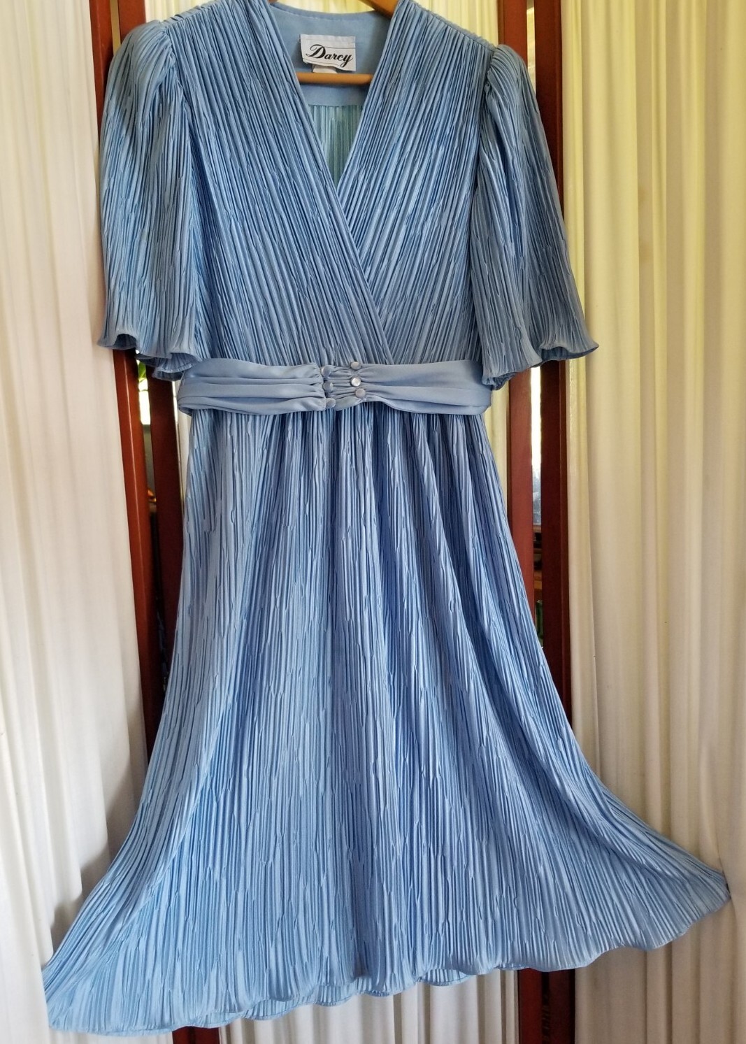 Vintage Periwinkle Sz 7/8 Darcy Pleated Dress W/ Belt Formal Cocktail Homecoming