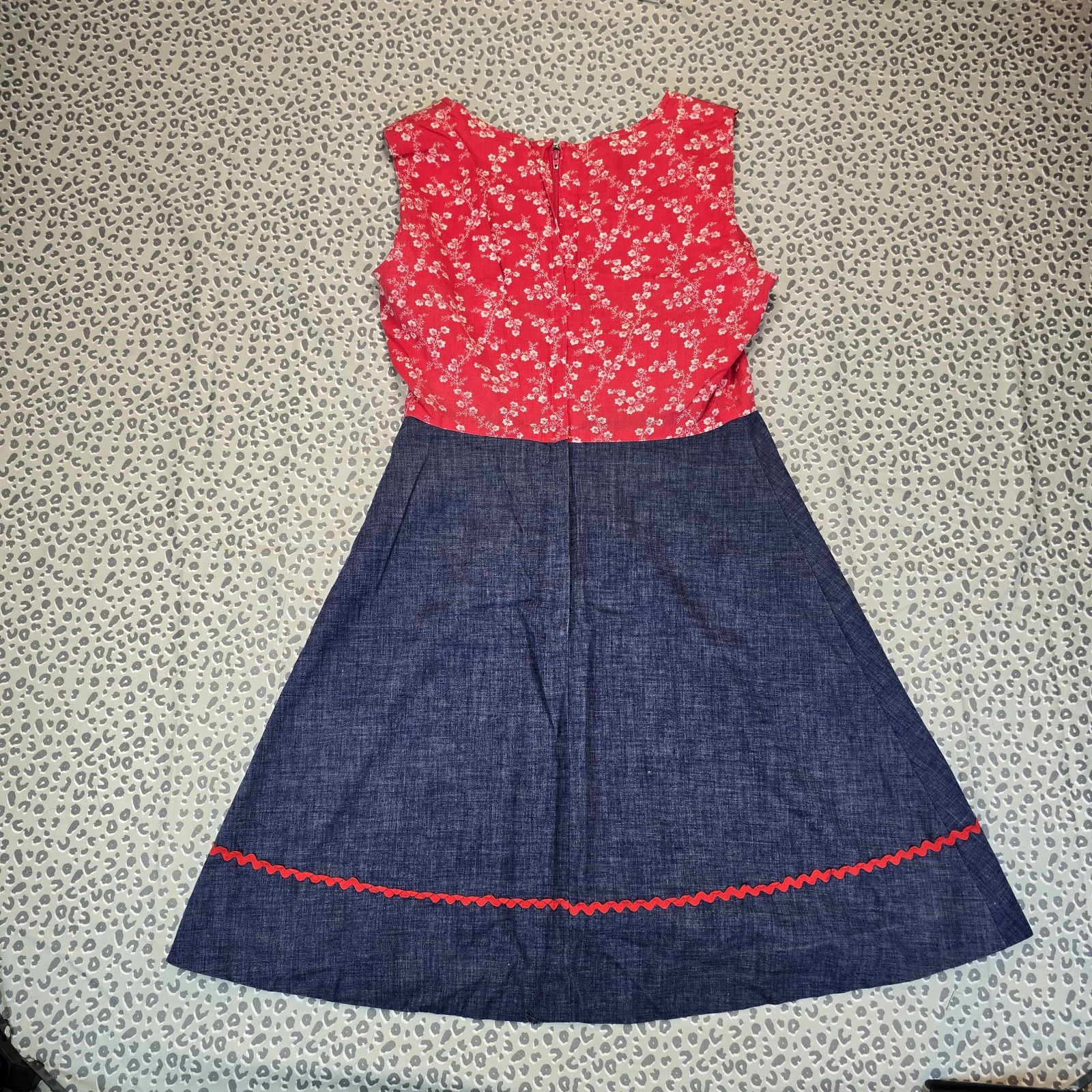 VTG 60s Carole King Junior Fashions Chambray 2pc Prairie Dress Bolero XS Ric‑Rac