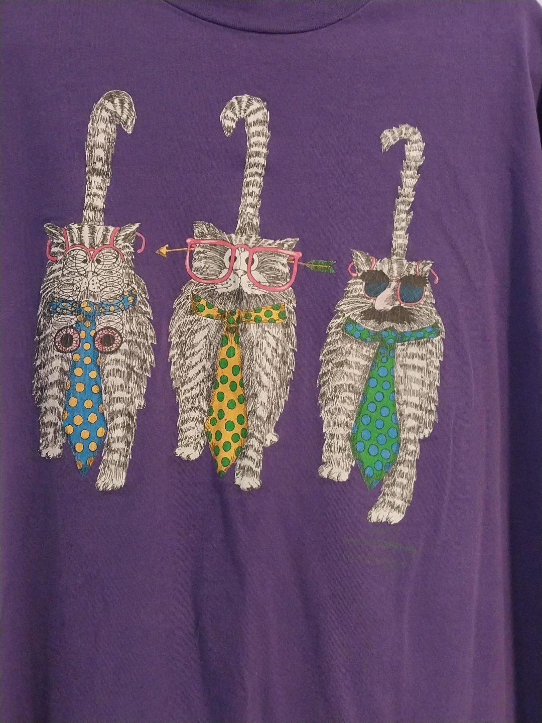 Vintage 90’s Get Serious CAT SHIRT Three Cats In Glasses and Ties XXL Cartoon