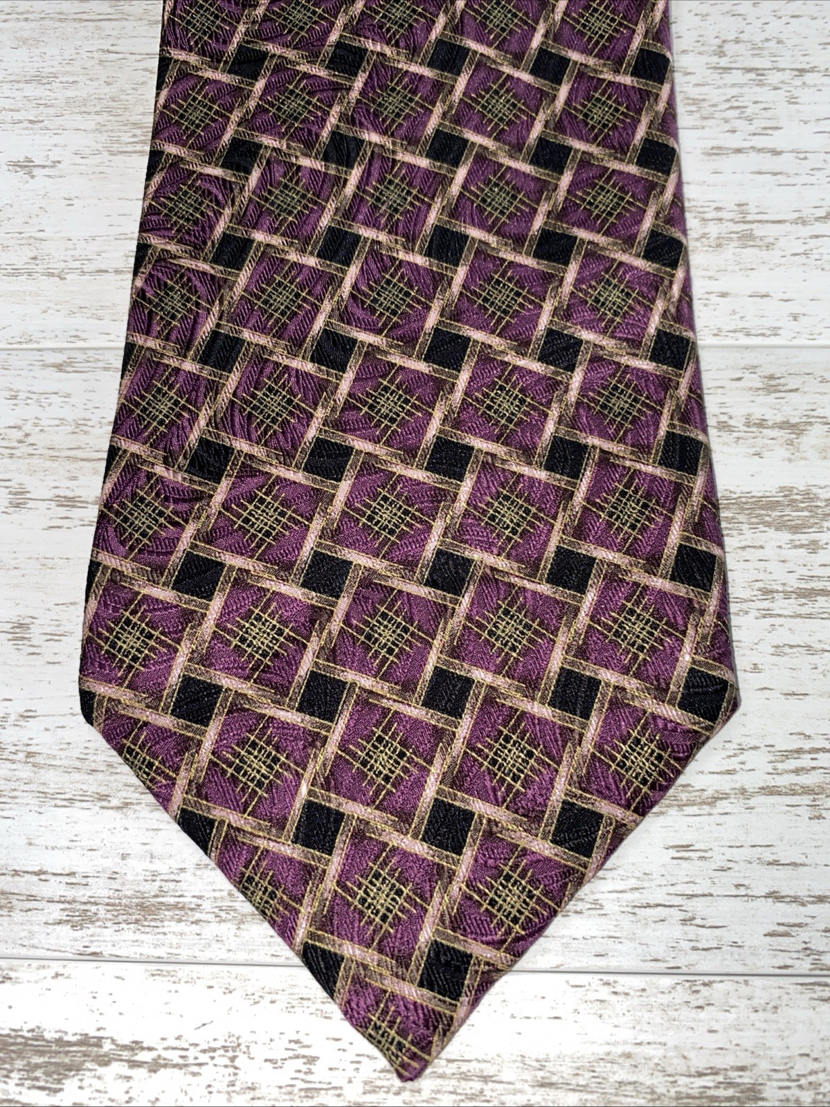 Robert Talbott Tie Plum Black Silk Lattice Woven Vintage Wide Men Necktie