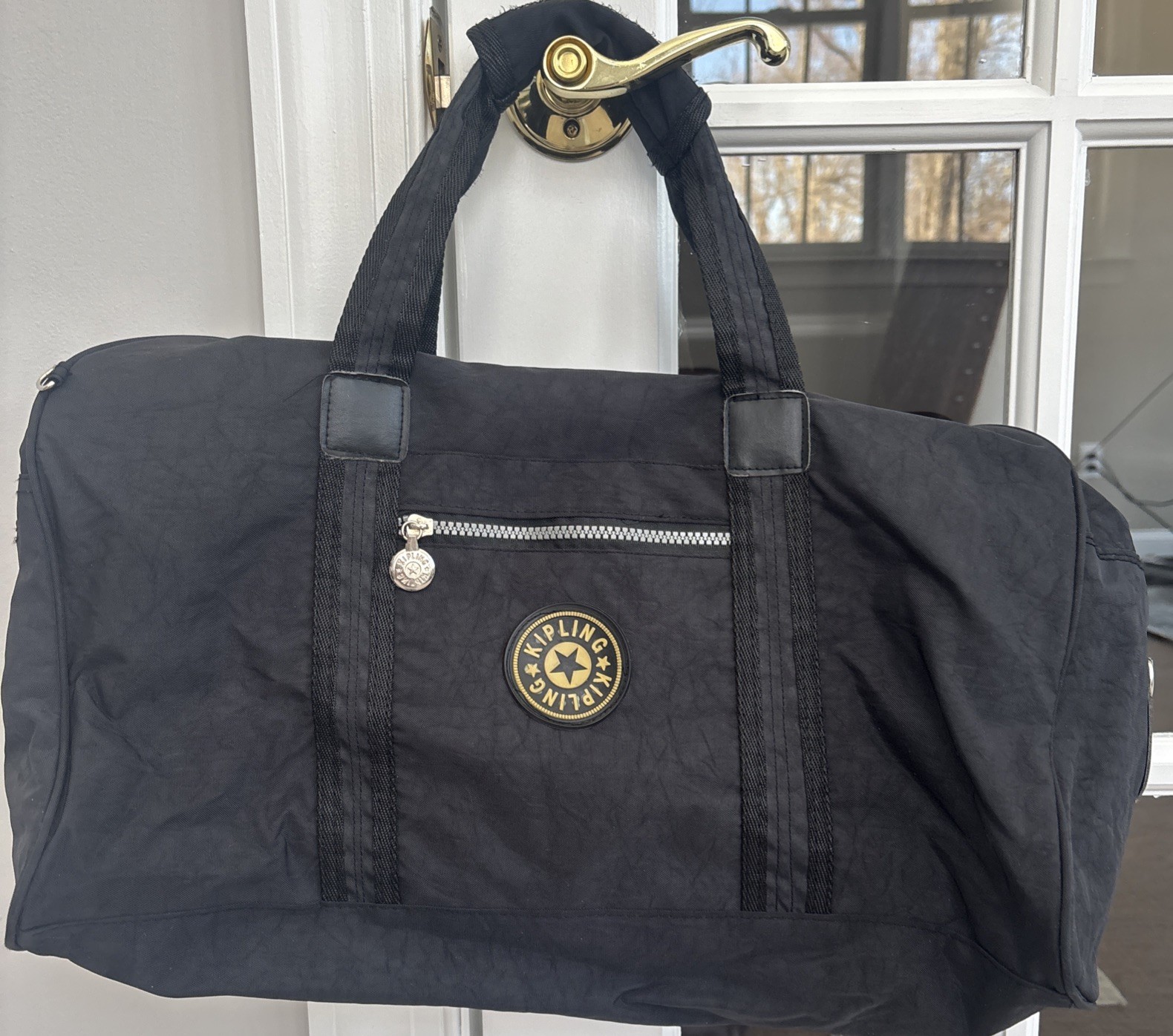 Kipling Vintage Nylon 18” Tote Duffle Travel Bag Black Y2K Lightweight