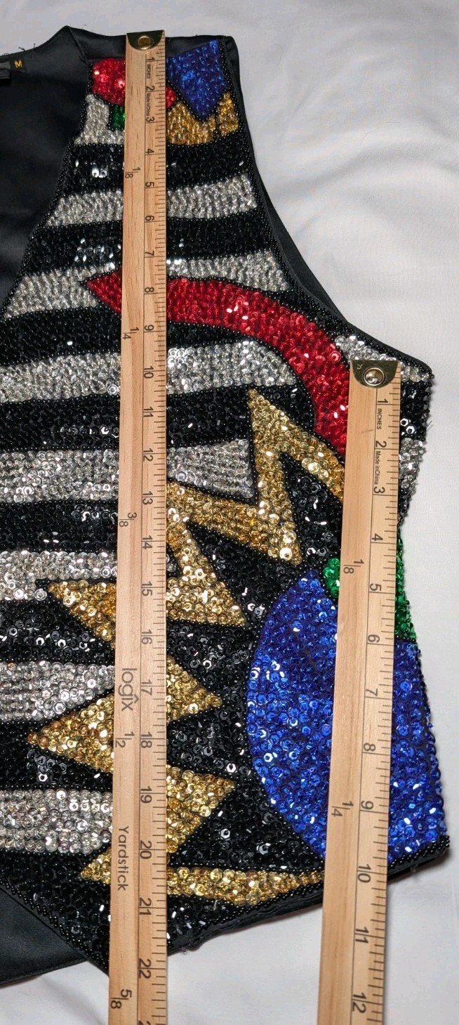 BALI HI Striped SEQUIN Vest Red Gold Silver Black Blue Green Women’s Medium