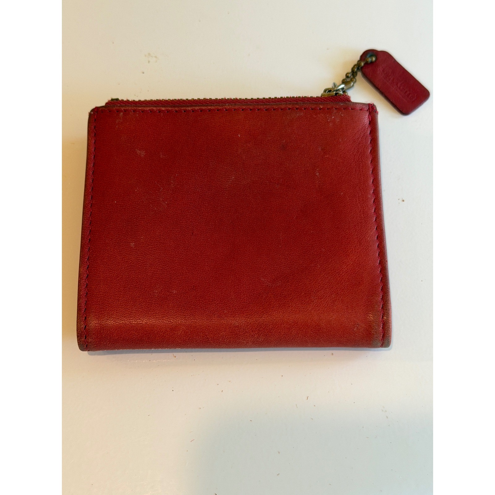 Vintage Coach Red Glovetanned Leather Bifold Wallet Zip Coin Pocket 4134