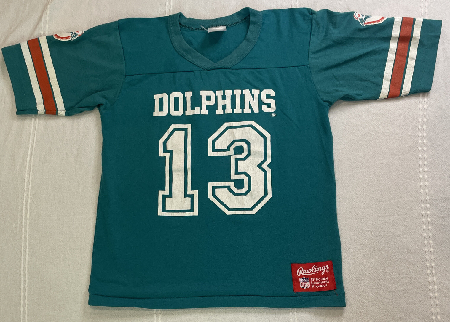 VTG Rawlings Miami Dolphins 13 Marino T Shirt Jersey NFL Single Stitch Youth MED