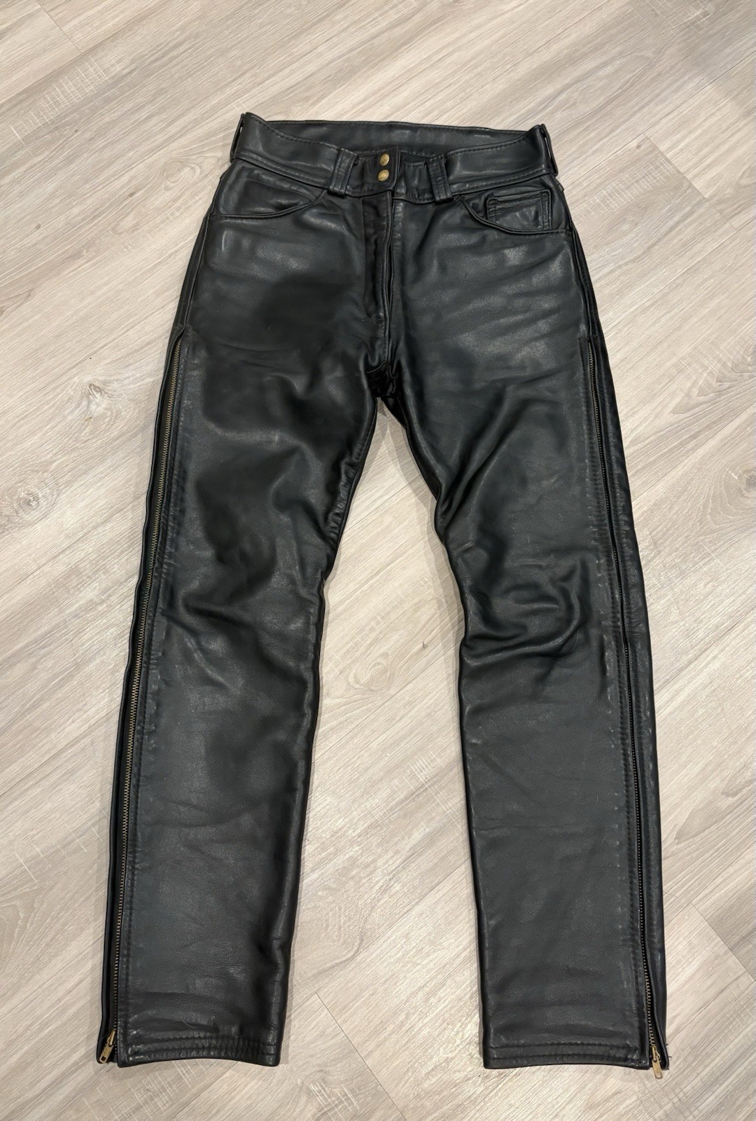 Genuine Leather Black Pants Vintage 70s Talon Zipper Unbranded USA Made Size 30