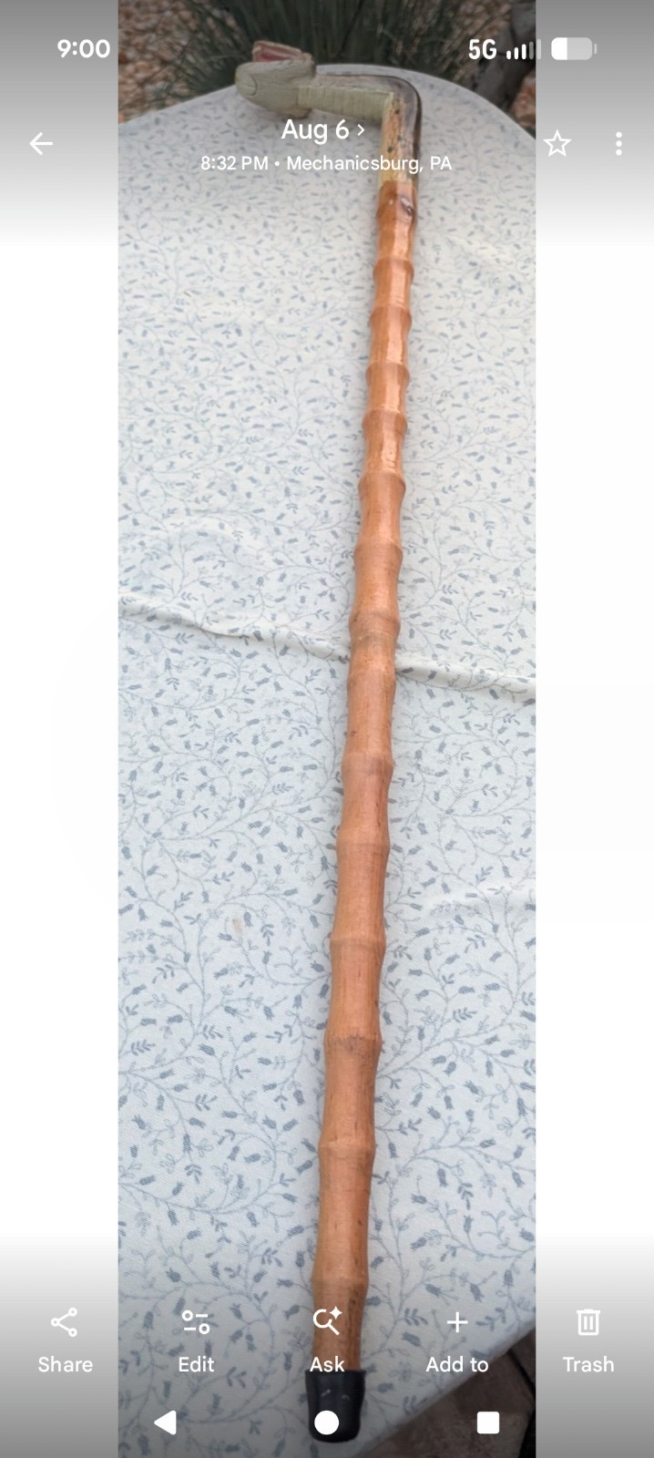 Hand-Carved Wooden Walking Cane with Cobra / Rattle (?) Snake Design Approx 36″