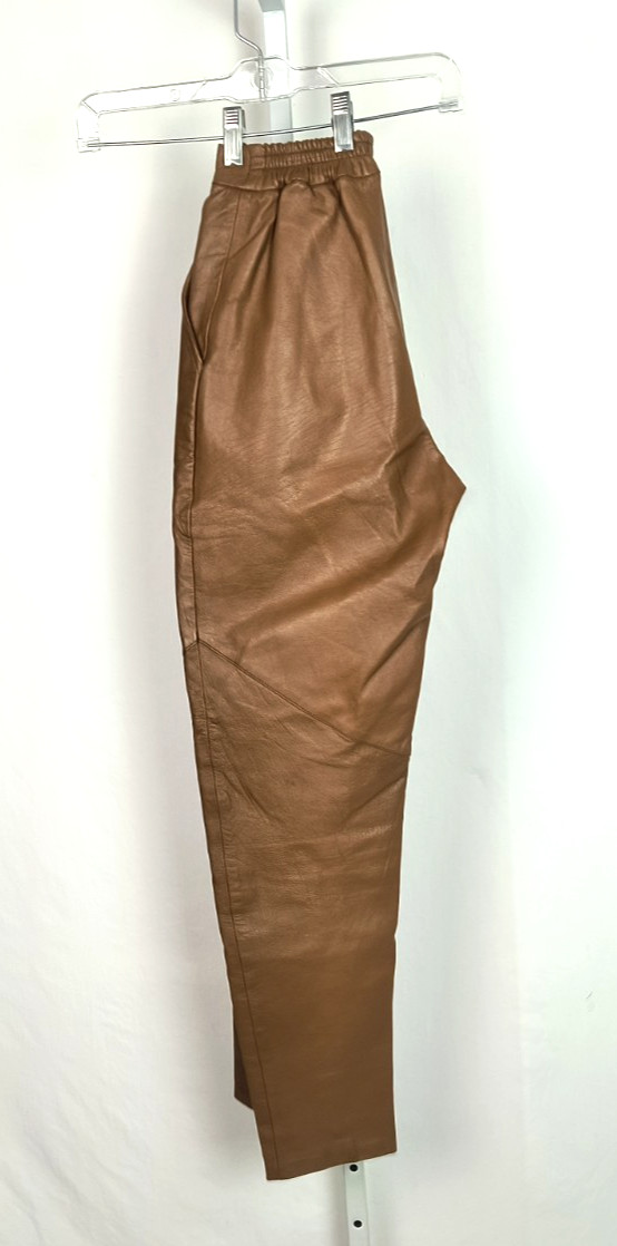 VTG BIELLA GENUINE LEATHER PANTS COGNAC SIZE SMALL FULLY LINED STYLED IN FRANCE