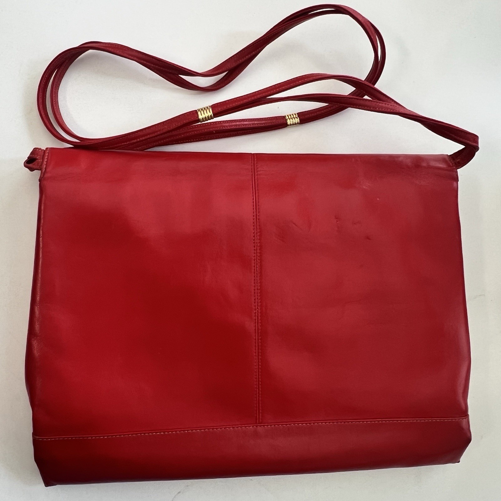 Vintage Lou Taylor Red and Beige Leather Purse Gold Hardware Double Sided Mirror