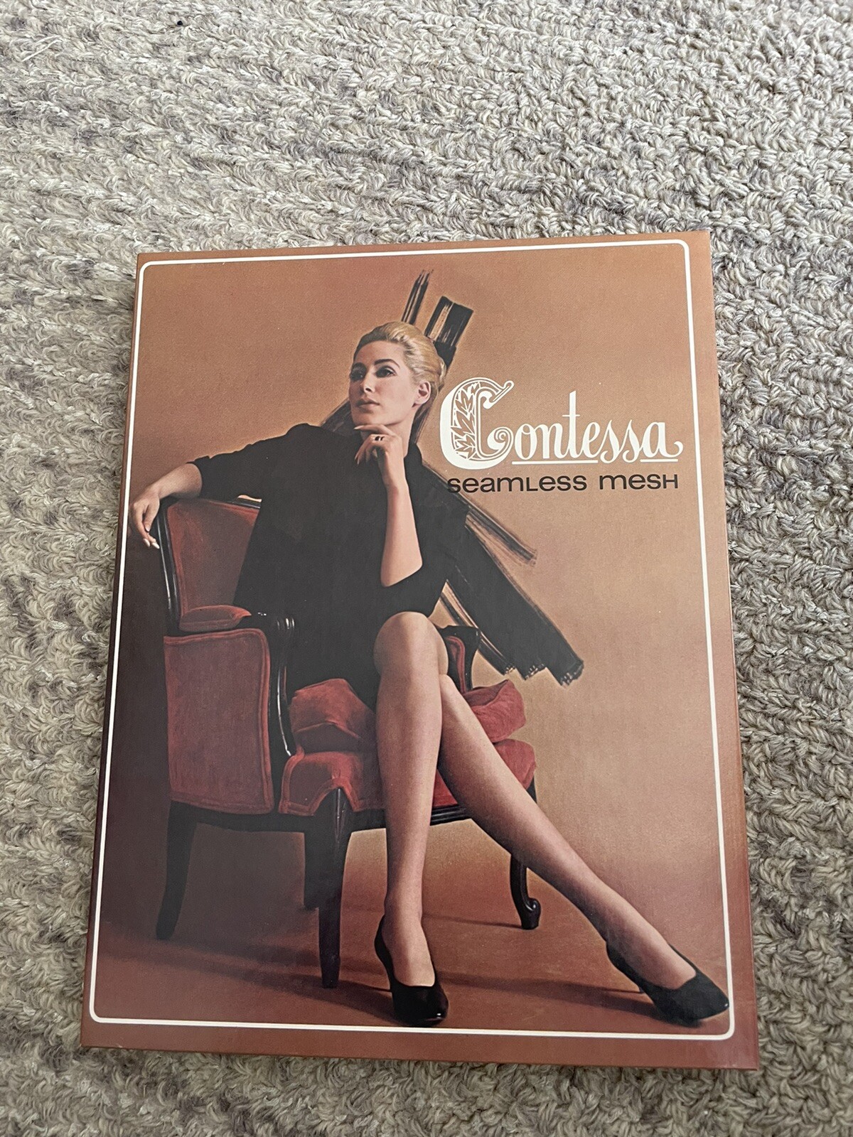 3 Pair Vintage Boxed Contessa 10 Grey Mesh Garter stockings