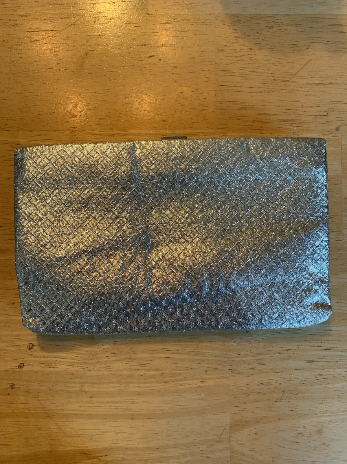Vintage After Five USA Silver Lame Purse Clutch W/ Coin Purse 8.5”