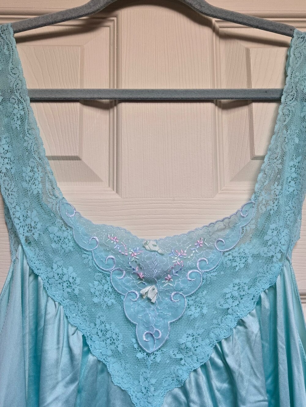 Vintage Vanity Fair Blue Nylon Nightgown Size XXL Made in USA Lace Negligee