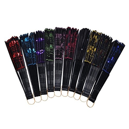 10 PCS Peacock Hand Fans, Spanish Folding Hand Fan, Embroidered Peacock -10 Pcs