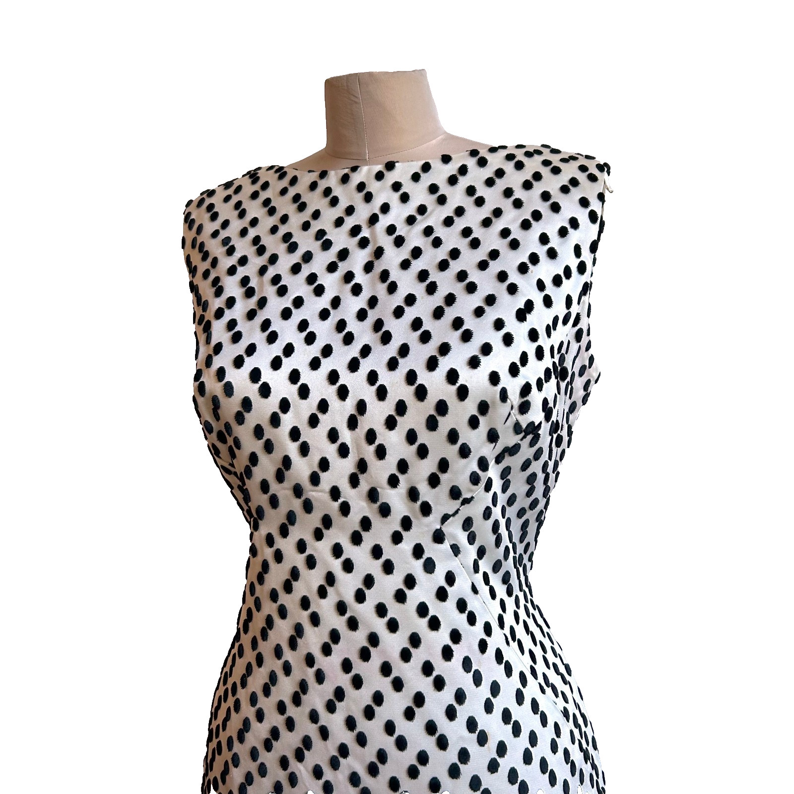 Holiday Vintage ALICE SCHWEITZER Couture Satin Polka Dot Dress 40 Bust 40 Hip