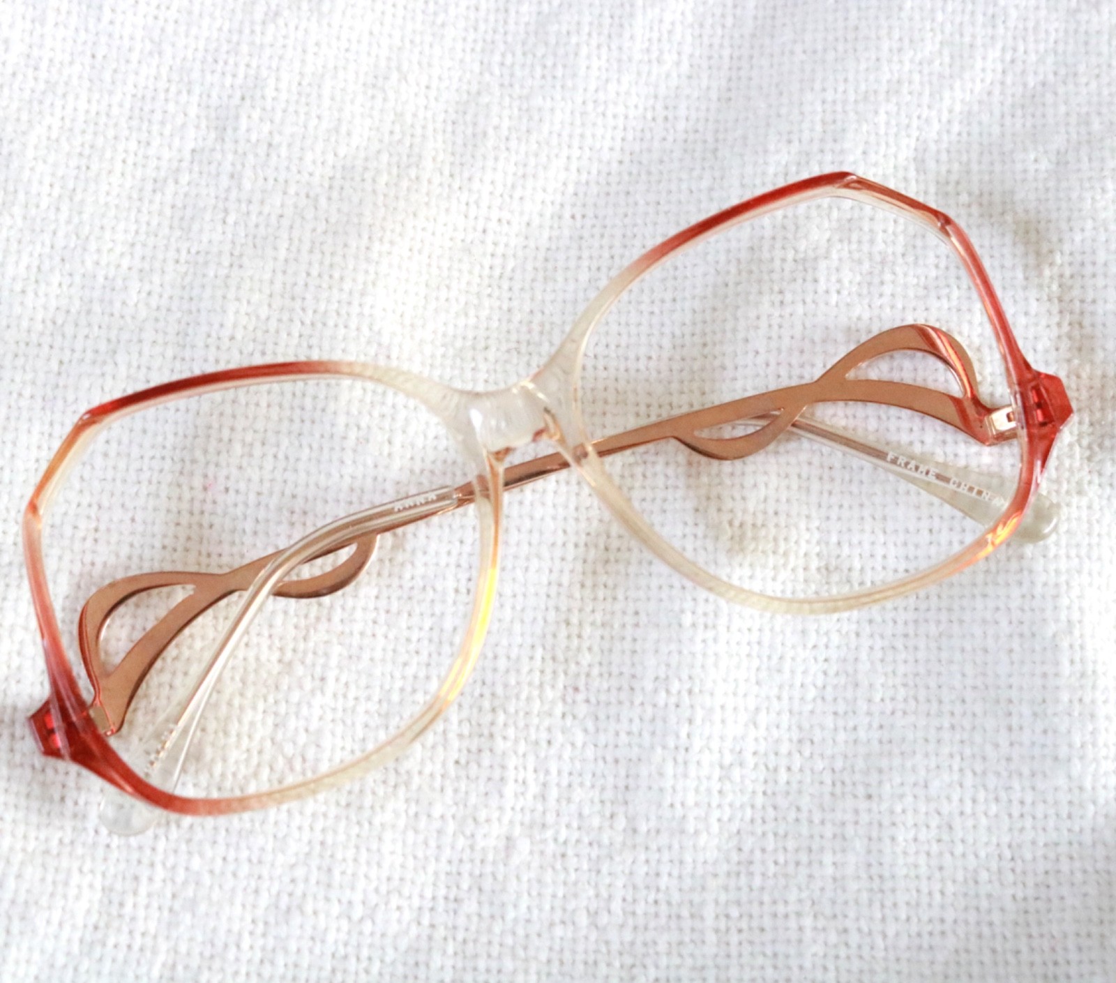 Vintage Womens Orange Drop Arm Eyeglasses Frames Gold Glasses 55 16 140