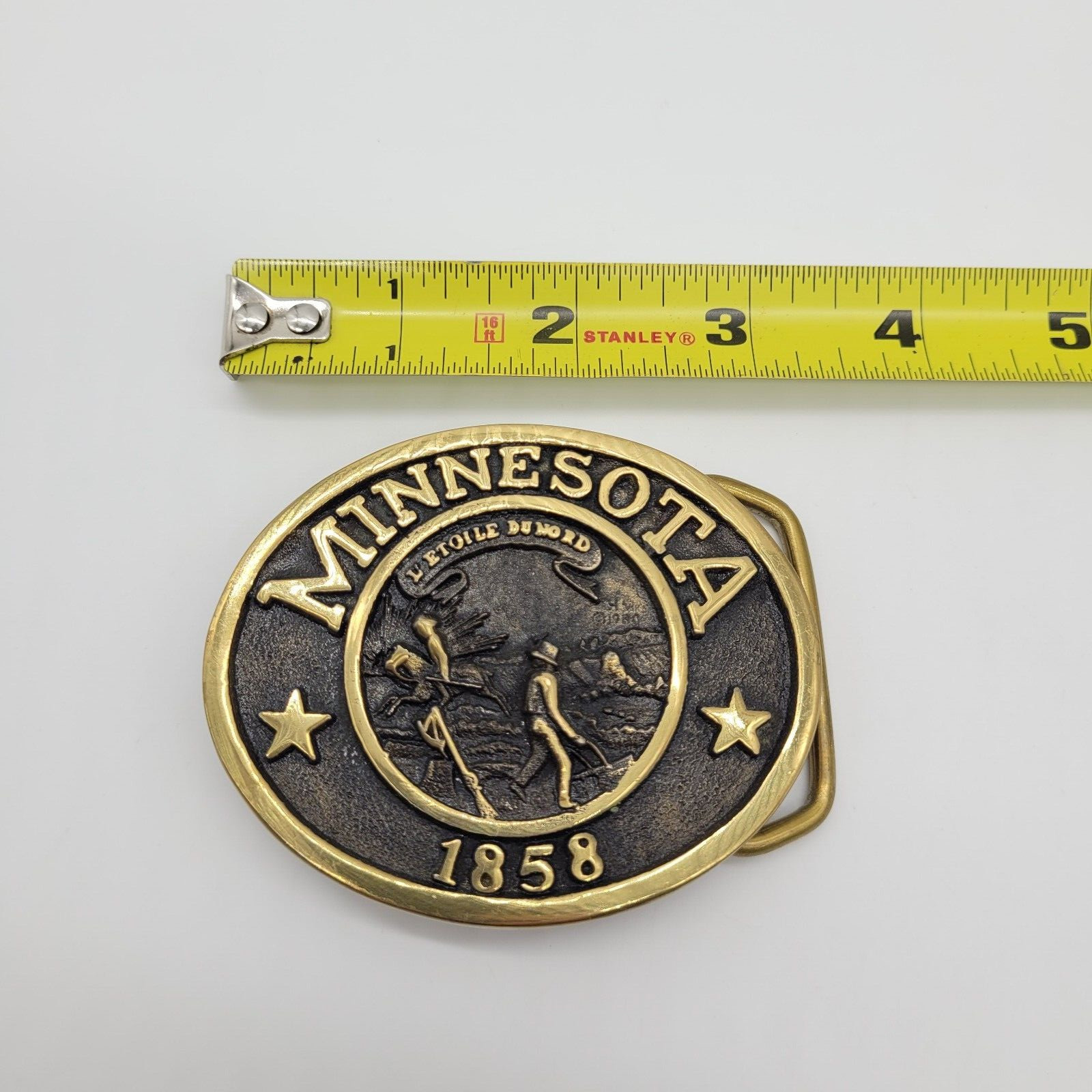Minnesota Brass Belt Buckle 1858 Statehood Vintage 1980 Twin City Federal