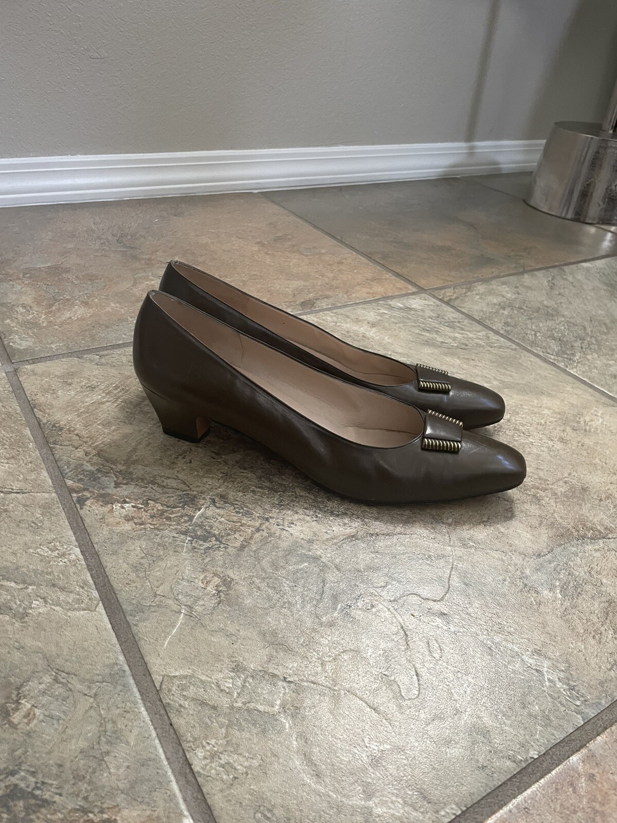 Vintage Salvatore Ferragamo Brown Leather with Gold and Brown Ornament W Size 11