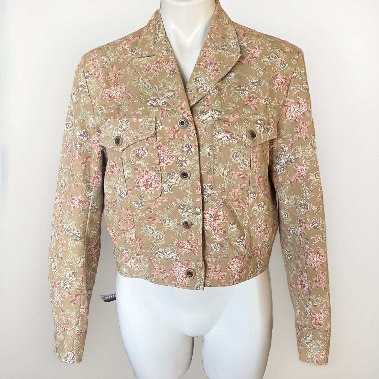 Vintage Laura Ashley Floral Denim Jean Jacket Rare 80s Womens Size 8 S M