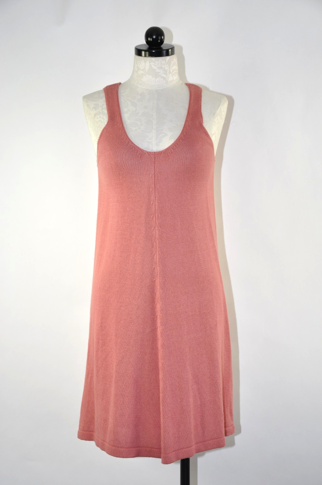 90s Vintage Benetton Salmon Pink Knit Linen Sleeveless Sweater Dress Women S M